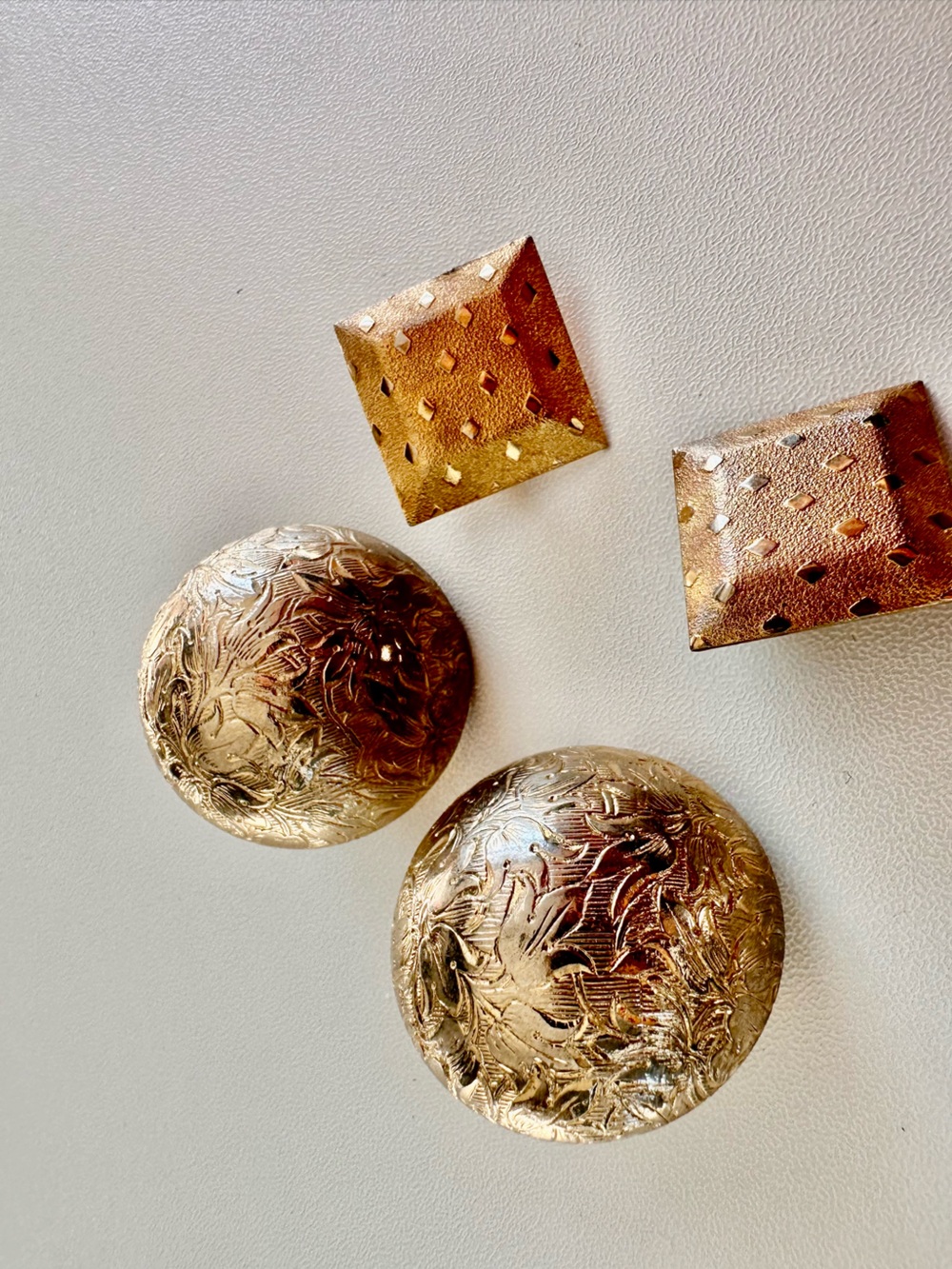 Gold Floral Textured Dome Earrings - Women Jewelry Earrings